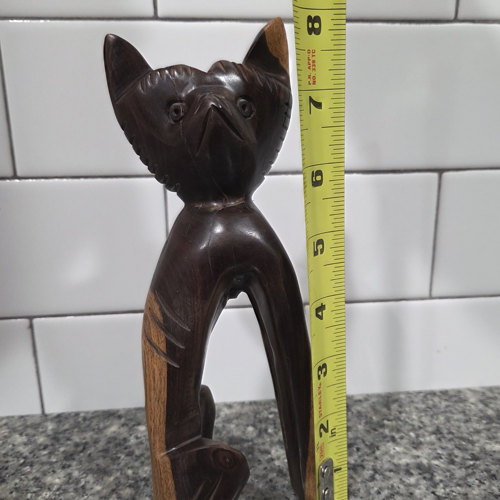 Wooden Carved Cat Figurine - Dark Brown - Picture 6 of 10